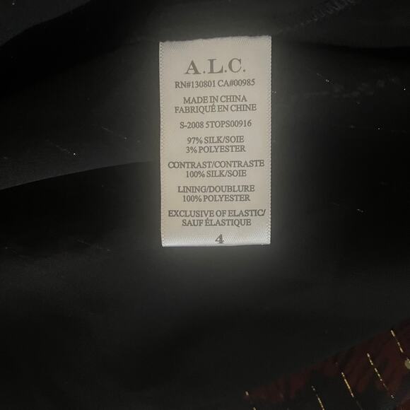 A.L.C. Mac Printed Metallic 97% Silk Blouse Sz 4 - Picture 6 of 6